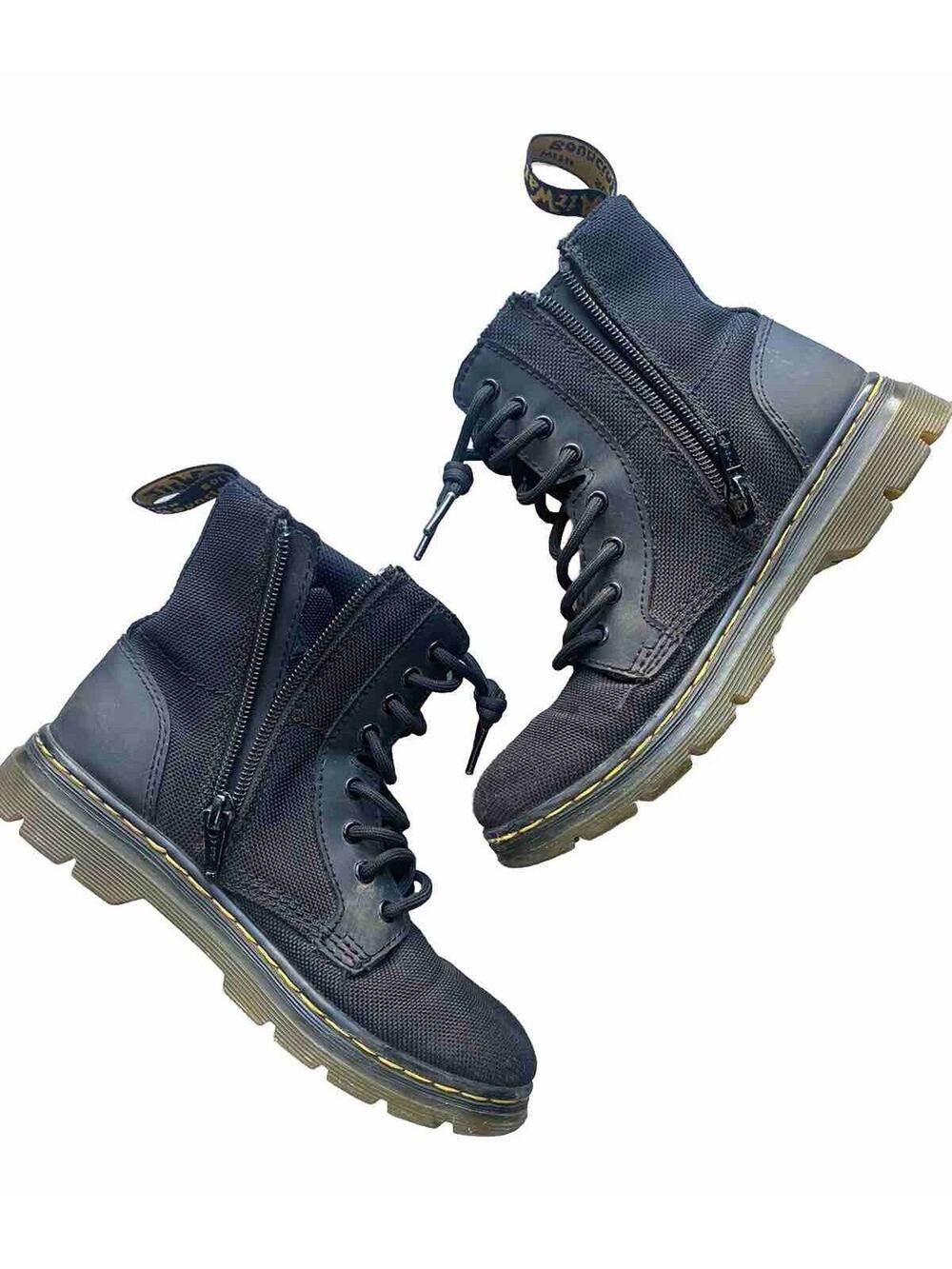 Dr. Martens Boots Kids Size 1 J Combat Canvas Black Youth Shoes Casual Normcore